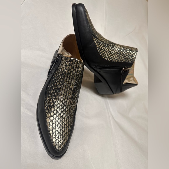 L.A.M.B. Black and Gold Ankle Booties - Picture 1 of 9